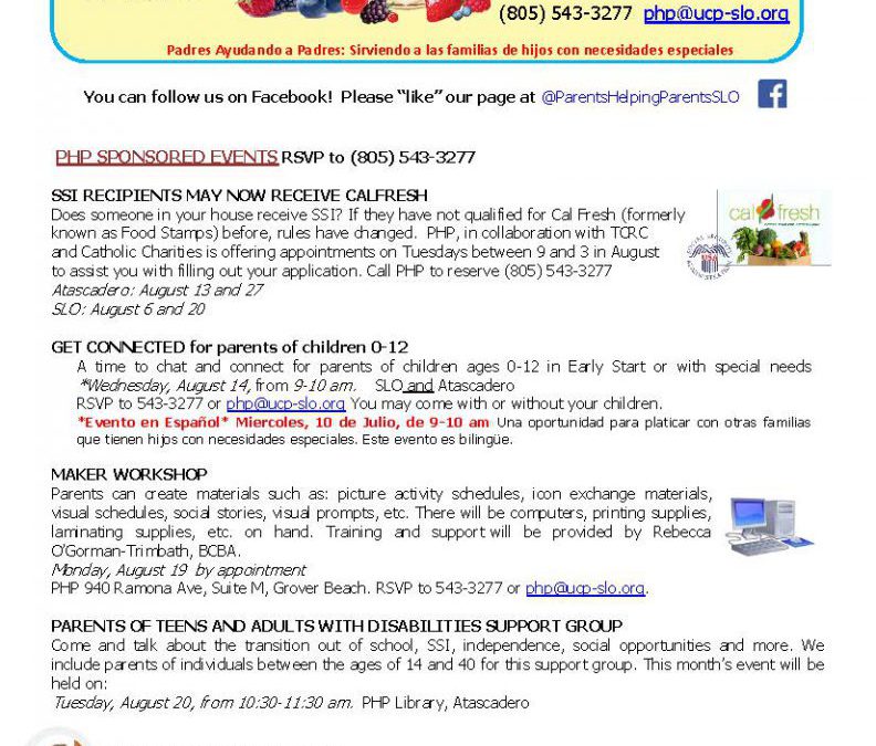 Parents Helping Parents August 2019 Calendar of Events
